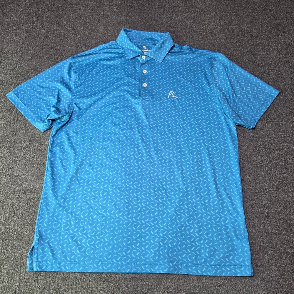 Rhoback Performance Polo Blue Mens Medium Dolphin Print Short Sleeve Golf Preppy